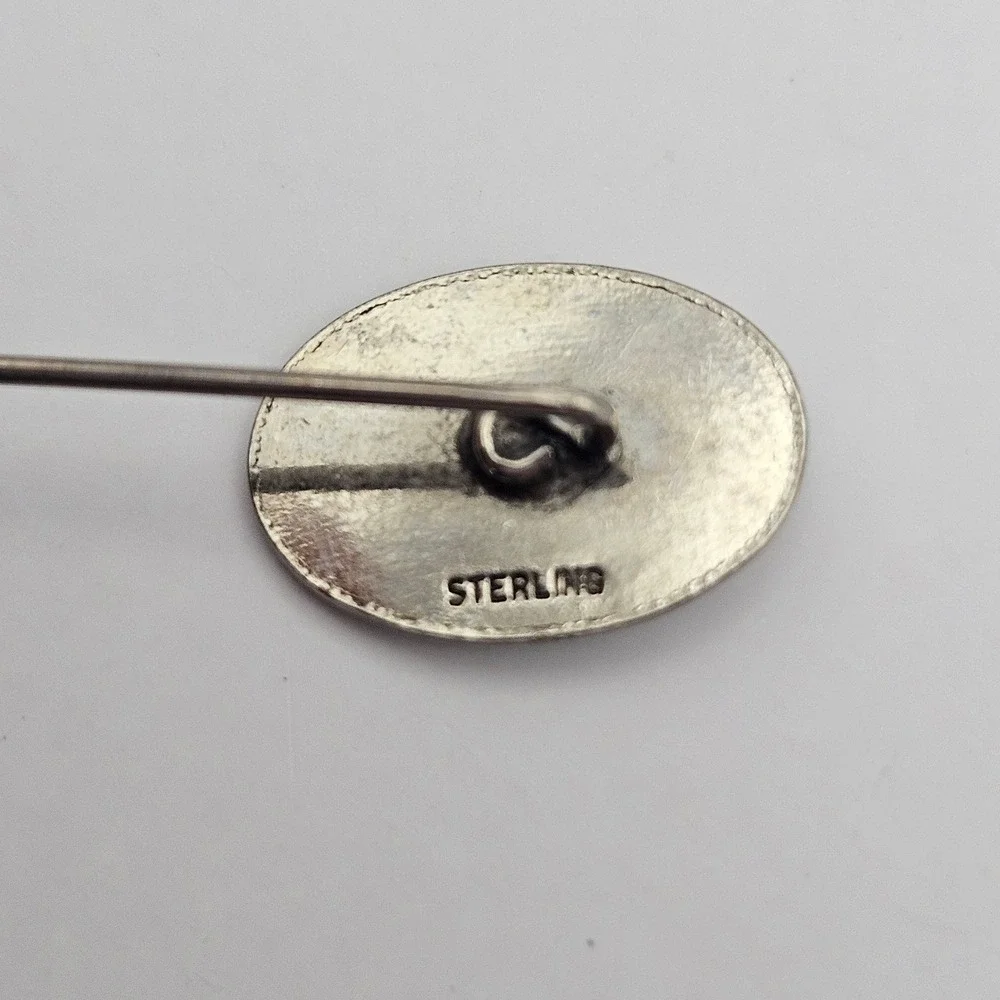 Vintage Sterling Silver Floral Scroll Oval Stick Pin Hat Lapel